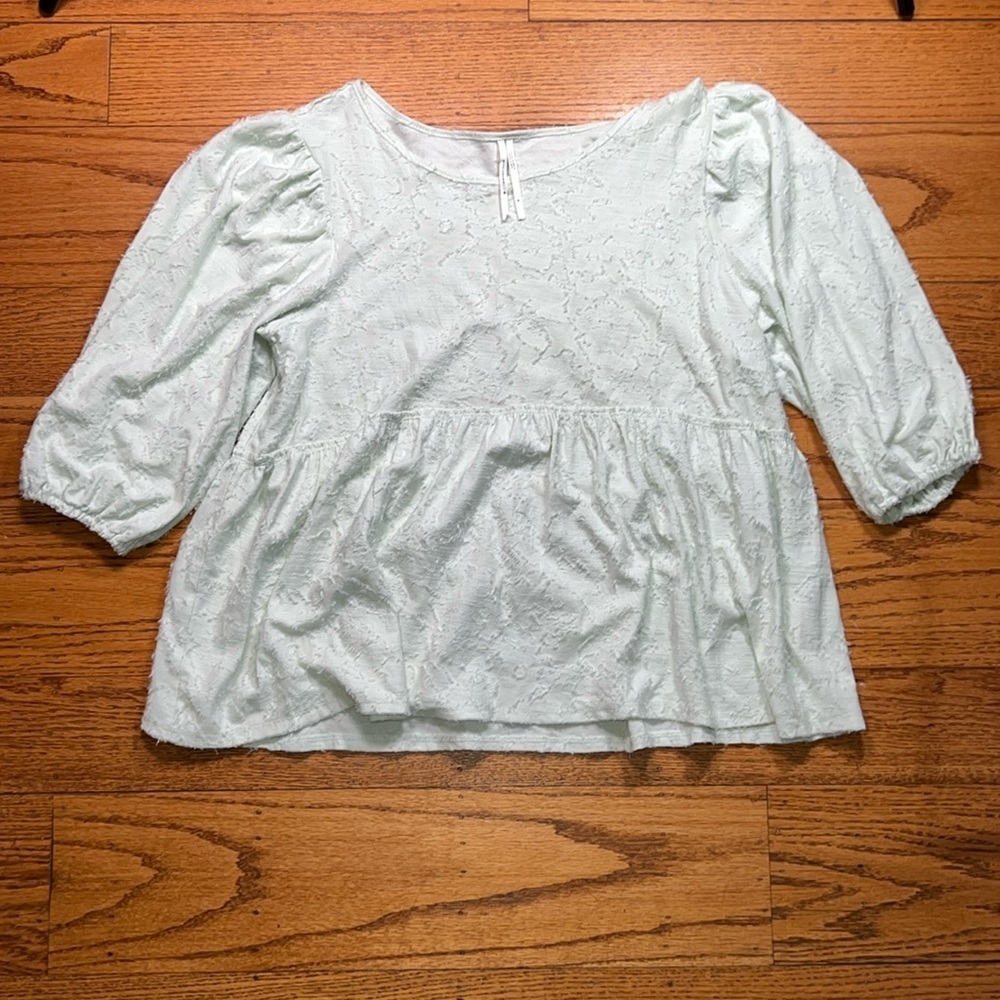 Anthropologie Textured Mint Green Cotton Boho Long Sleeve Blouse CC
